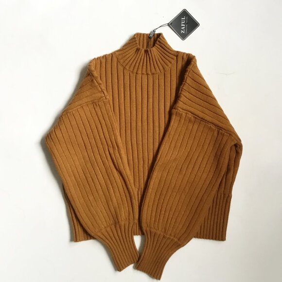 Zaful Women's Cropped Boxy Brown Mockneck Sweater NWT OS - Picture 1 of 3